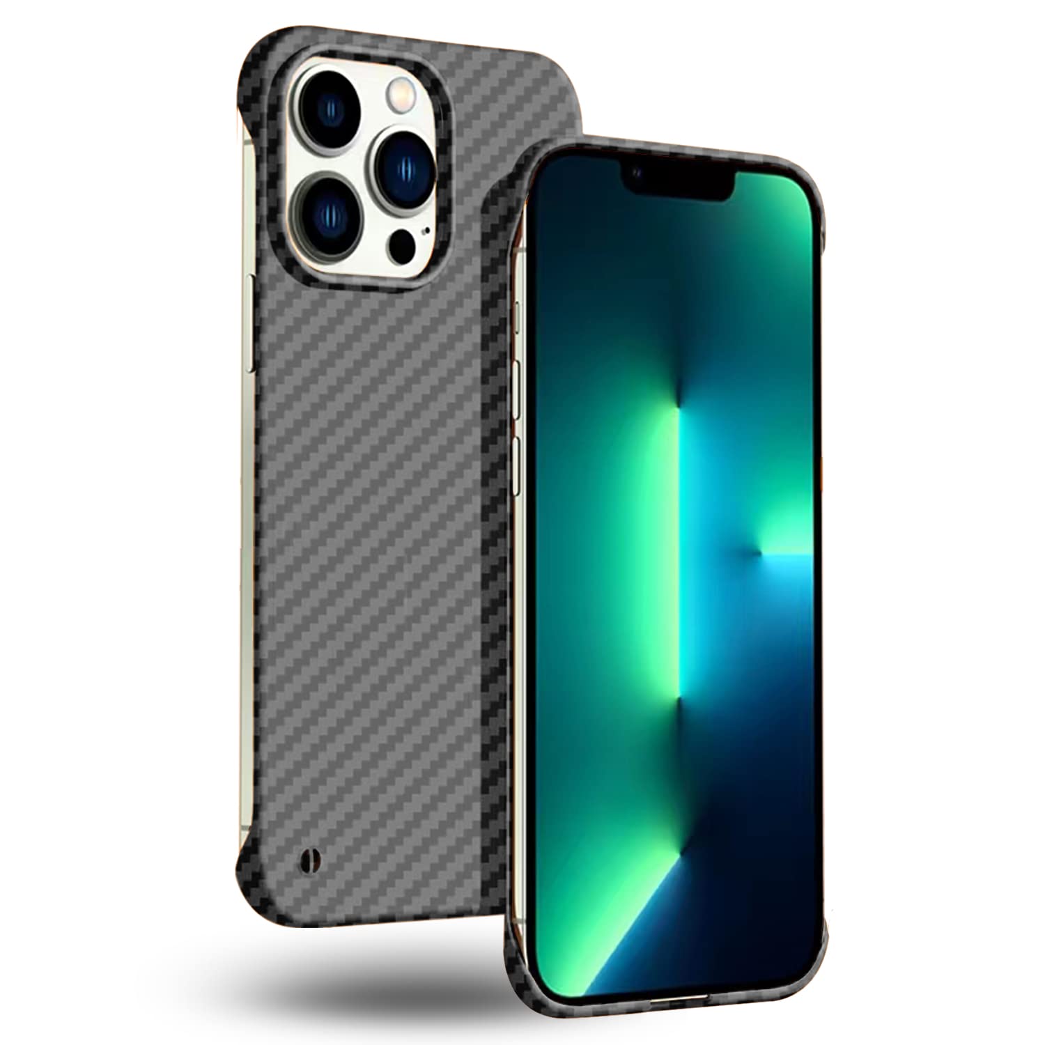 GRECAZO Ultra-Thin Frosted Soft Touch Skin Borderless Carbon Fiber Bump Texture Case for iPhone 13 Pro Phone Case 6.1"(2021) Slim Minimalist Lightweight Frameless Matte Hard Cover Case-Black