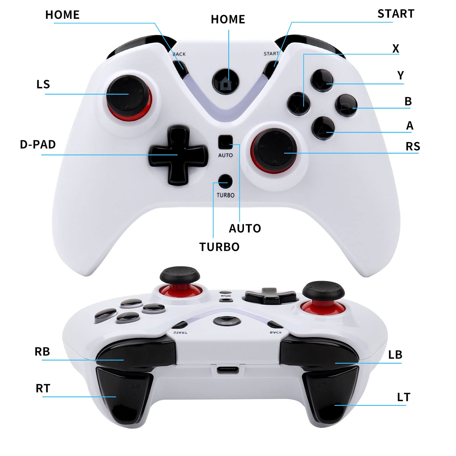 ROTOMOON Wireless Game Controller with LED Lighting Compatible with Xbox One S/X, Xbox Series S/X Gaming Gamepad, Remote Joypad with 2.4G Wireless Adapter, Rechargeable Battery