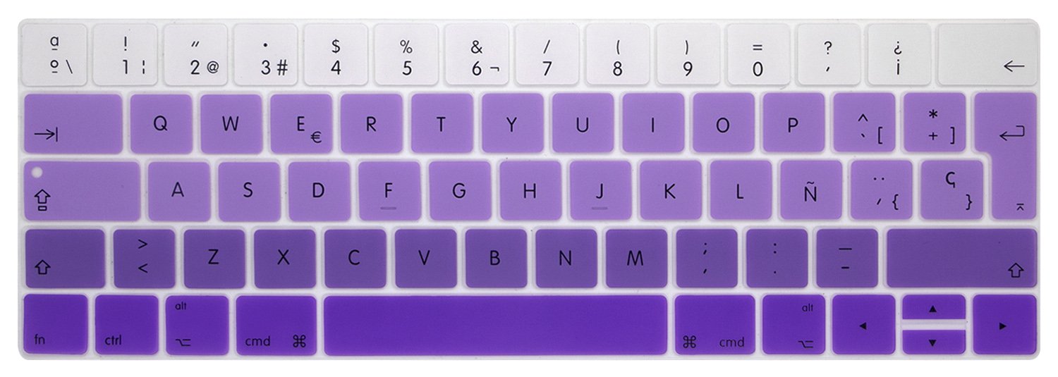 MMDW Spanish Language ESP Ombre Purple Silicone Keyboard Cover for MacBook Pro 13 15 inch 2019 2018 2017 2016 with Touch Bar&Touch ID Model:A2159 A1989 A1706/A1990 A1707,European Version