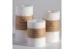 MOZEAL Hand-Poured, Unscented White Crystal Pillar Decorative Candles, Elegant Set of 3 in Different Sizes (3"x4", 3"x5", 3"x6"), Luxurious Décor for Christmas Homes & Events