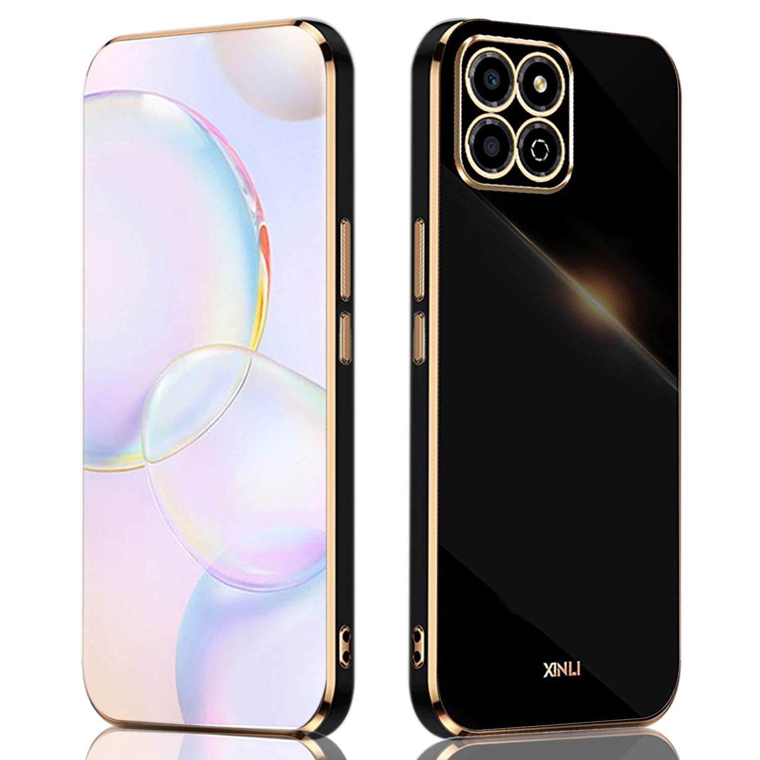 ILING Case for HONOR X7c / HONOR 200 Smart 5G, Simple Solid Color Back Electroplated Gold Edging Design Soft TPU Shockproof Protective Ultra-thin Phone Case Cover (Black)