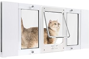 PETOASIS Full-Size Window Pet Door for Cat&Small Dog, Fits 28"-32" Width Windows, Quick-Fit Cat Door Window Insert, 4 Locking Mechanisms, Magnetic Closure Cat Door for Window,Aluminum Frame Pet Door for Window