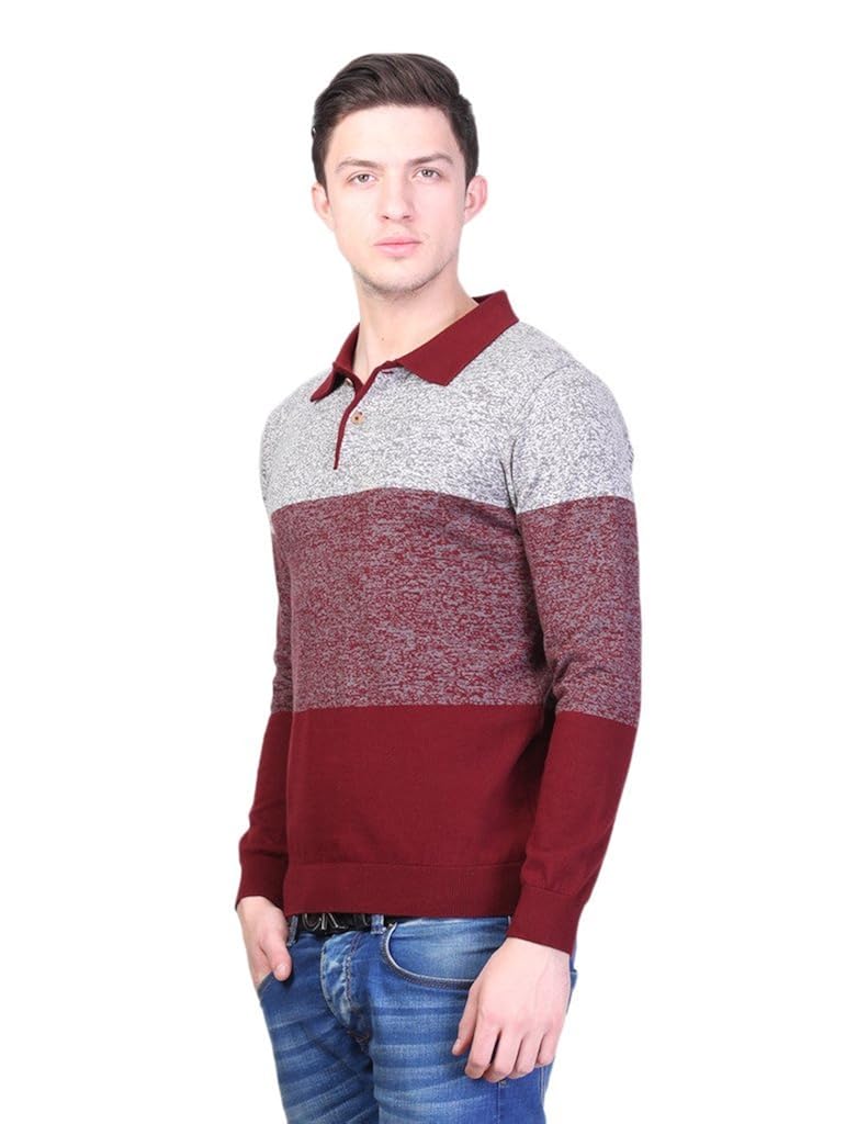 men's polo neck full sleeves striped cotton autumn winter t-shirt