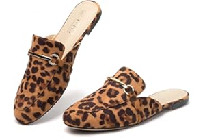 MUSSHOE Mules for Woman Buckle Flats Comfortable Slip on Women Mules Flats Shoes Backless Loafers