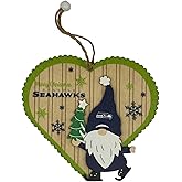 FOCO NFL Seattle Seahawks Wooden Gnome Heart Ornament – Officially Licensed Holiday Decoration