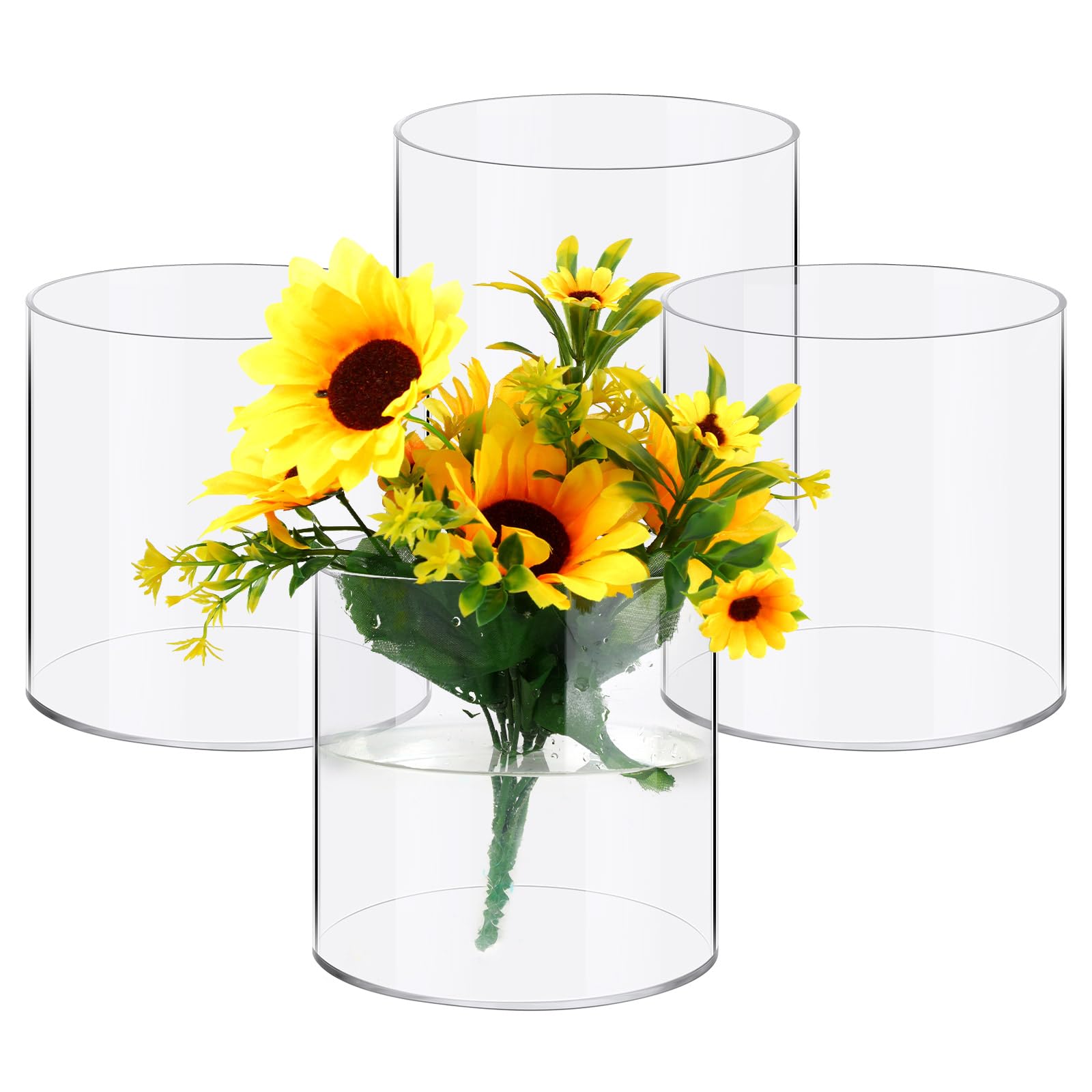 Photo 1 of Qunclay 4 Pcs Acrylic Flower Vase Plastic Cylinder Vase for Centerpiece Decorative Clear Acrylic Cylinder Containers Break Resistant Round for Home Party Table Deco(6 x 6 Inch)
