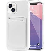 MZELQ Compatible with iPhone 13 Case TPU Card Holder Wallet Cover,Camera Protection + Screen Protector Soft Card Slot Phone Case -White