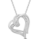 Amazon Collection Sterling Silver Diamond Double Heart Pendant Necklace