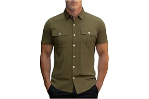 Men's Corduroy Button Down Shirt Vintage Summer Short Sleeve Loose Blouses Casual Lapel Collar Golf Shirts with Pocket