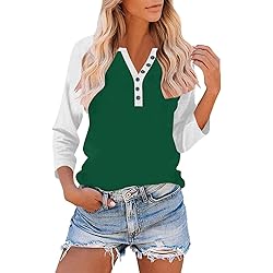 3/4 Length Sleeve Womens Tops Cotton Dressy V Neck