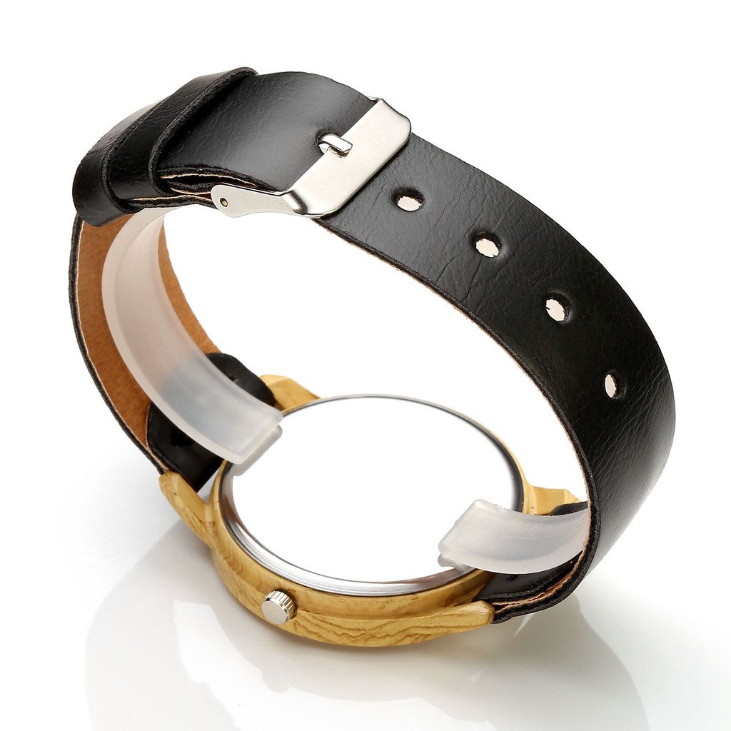 JSDDE Montre Femme Montre en Forme Bois Vintage Bracelet PU Cuir Noir(Carte du Monde)