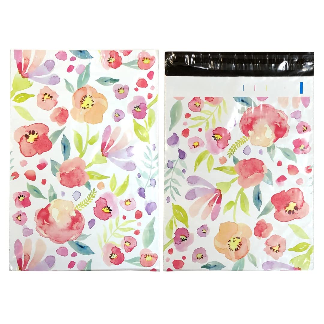 Designer Poly Mailer Bag Mailing Postal Bags Gifts Shipping Wrapping Design Pattern Envelope for Mail [Pack of 100](10 x 13 Inch,Flowers)