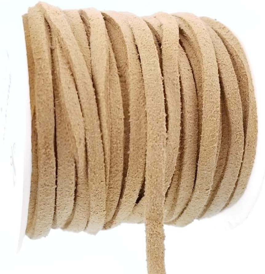 16ft (5 Meter) Tan Brown Flat Faux Suede Cord Vegan Leather Spool for Crafts, Jewelry Making (3mm)