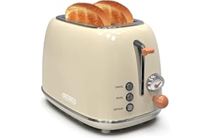 Toaster 2 slice, KitchMix Retro Stainless Steel Toaster with 6 Settings, 1.5 In Extra Wide Slots, Bagel/Defrost/Cancel Function, Removable Crumb Tray (Cream)