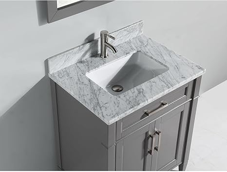 Amazon Com Vanity Art 24 Inch Single Sink Bathroom Vanity Set Carrara Marble Stone Top Dove Tailed Drawer Soft Closing Doors Undermount Rectangle Sink Cabinet With Free Mirror Va2024 G Kitchen Dining