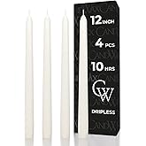 CANDWAX Ivory Taper Candles 12 inch Dripless - Set of 4 Tapered Candles - Smokeless and Unscented Candlesticks Long Burning