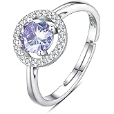 INFUSEU June Birthstone Rings for Women Thin Sterling Silver 925 Purple Birth Stone Promise Jewelry Cubic Zirconia Adjustable 7 6 8 Small Gifts for Birthday Valentines Mothers Day
