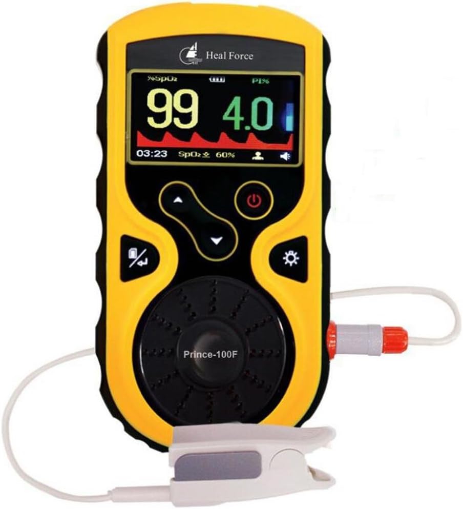 HealForce Prince-100F Handheld Pulse Oximeter, Blood Oxygen Saturation Monitor, For Newborn/Adult Heart Monitor Data Storsge/Replay , pediatric probes