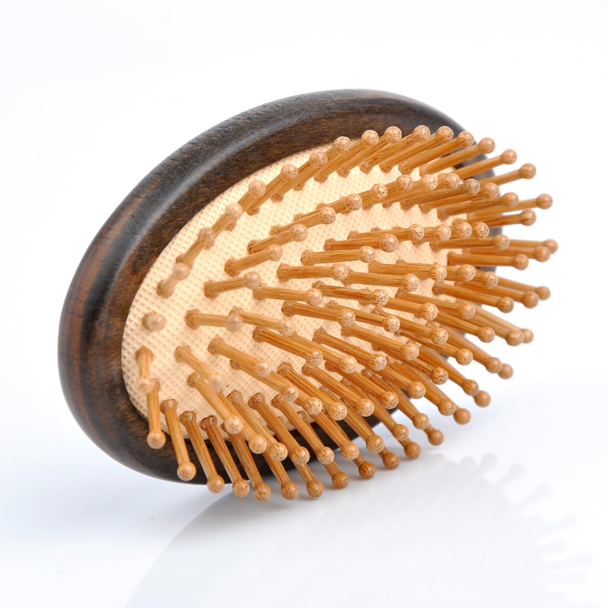 Handmade Oval Wooden Hair Brush Mini Cosmetic Mirror Set,Mini Travel Portable Hairbrush with Bamboo Pins/Boar Bristles (Bamboo Pins)