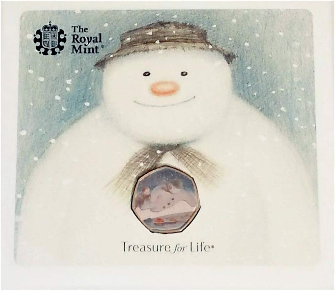 24K Gold Plated 2018 40th Anniversary of the Snowman Christmas coloured Decal Stickers 50p fifty pence coin sealed in presentation folder