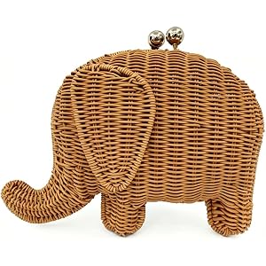 QMLGB Elephant Rattan Clutch Bag Woven Straw Summer Beach Wicker Handbag | Handwoven, Rattan Novel Animal Crossbody Shoulder
