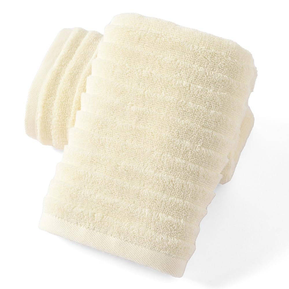 sense gnosis 100% Cotton Beige Hand Towel Set of 2 Stereoscopic Ladder Striped Design Soft Quick Dry and Absorbent Bathroom Decorative Hand Towel 13 x 29 Inch