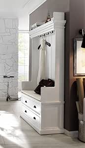 Albion - Perchero de madera de caoba pintada en color blanco con cojín