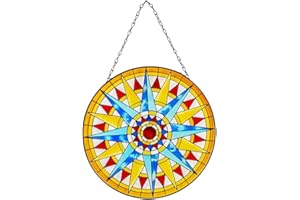 Viveta Sun Stained Glass Window Hanging, Stained Glass Panels with Chain, Stained Glass Suncatchers for Windows Home Wall Art Decor(Round 12 * 12")