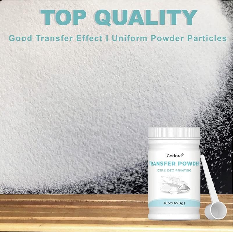 Godora DTF Powder White Digital Transfer Hot Melt Adhesive for Black or Dark Colored Garments, PreTreat Transfer for All DTF and DTG Printers, 450g - 16oz