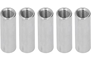 Tissting 5 Pcs Round Coupling Nut M12 x 1.75 Female Thread 16mm Outer Diameter 50mm Length 304 Stainless Steel Silver Round Rod Coupling Nuts
