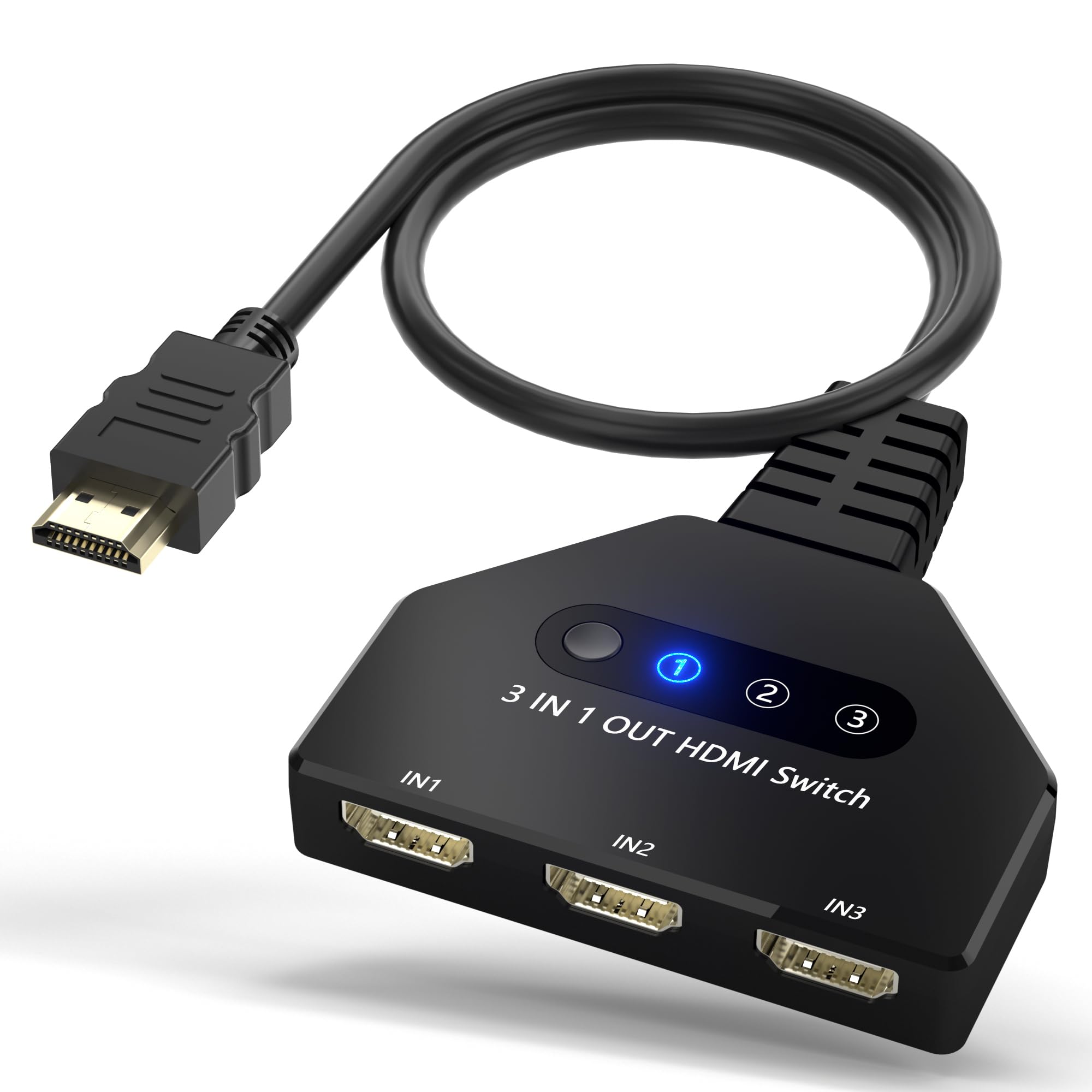 Hxwlo 3 in 1 Out HDMI Switch, 4K@30Hz Multi-Port Adapter with 1.4 FT HDMI Cable, Supports 3D, HDCP 2.2, Compatible with Xbox, Roku Stick, HDTV, PS4/5, PC, Laptop, Xbox, Blu-Ray Player, Etc.