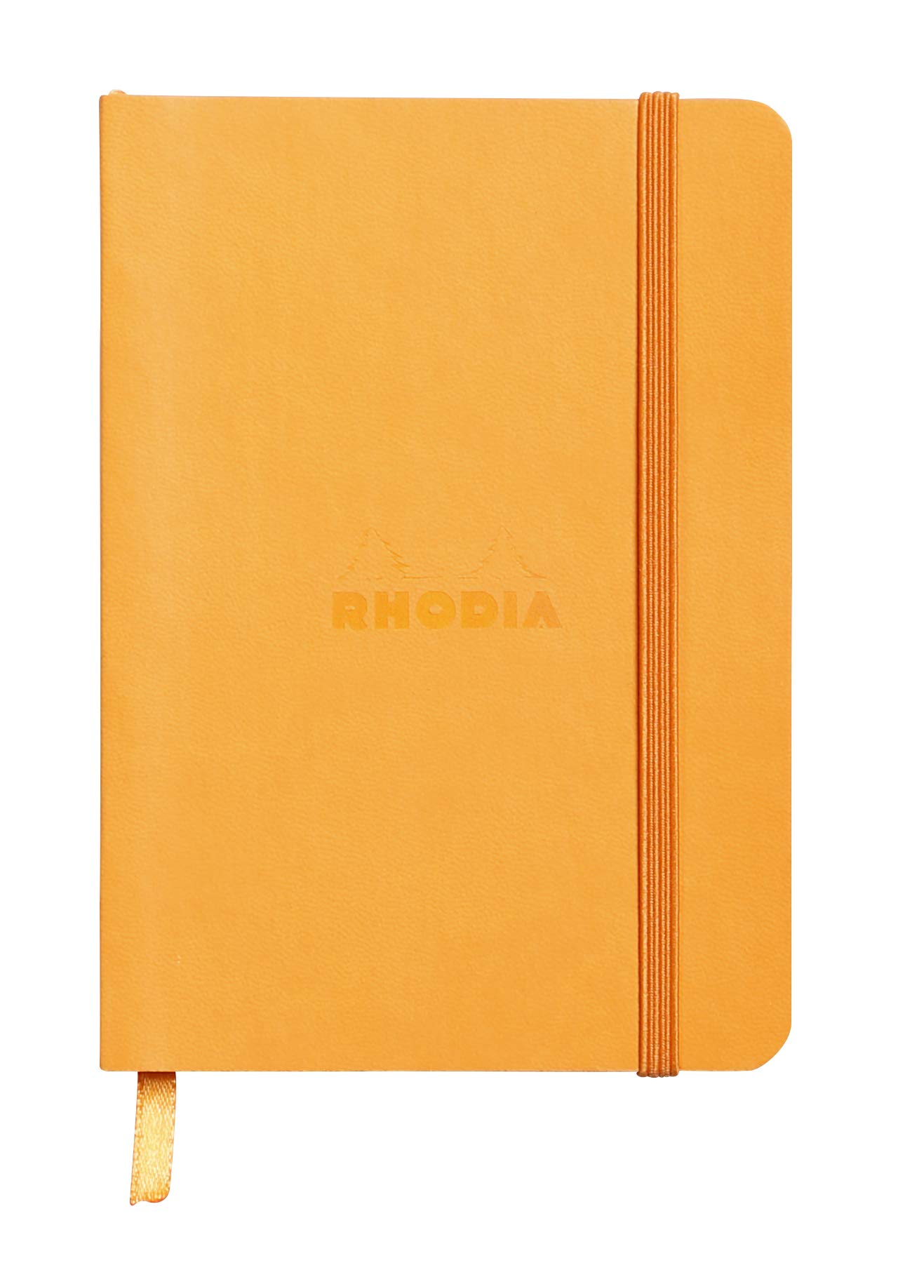 RHODIA 117315C - Orange Flexible Notebook - A6 - Lined - 144 pages - Ivory Clairefontaine Paper 90 g/m - Bookmark, Elastic Closure - Faux Leather Cover - Rhodiarama Collection