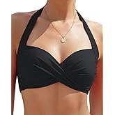 Women's Halter Bikini Top Twist Front Knot Push Up Padded Swim Tops Only Bathing Suit for Women