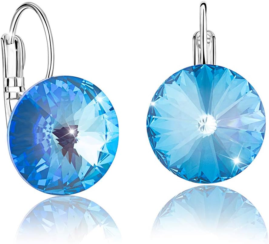 Kemstone Australian Crystal Silver-Tone Leverback Earrings(Clear, Blue, Pink, Purple)