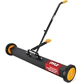 Pyle 36" Rolling Magnetic Sweeper with Adjustable Handle - Strong and Durable Metal Construction Heavy-Duty Cleaning/Metal Pickup for Industrial and Commercial Use (Black and Orange)
