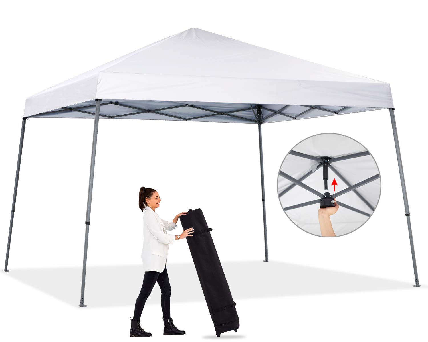 ABCCANOPY Camping Pop-up Canopy 10x10 Easy Up Beach Canopy Outdoor Shade Bonus Wheeled Bag,White