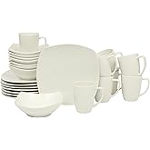 Gibson Home Zen Buffet (Service for 8) 24 Piece Plates and Bowls Porcelain Solid Color Dishes Ceramic Dinnerware Set - White