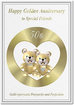 Golden Wedding Anniversary Cards 50th Year 50 Fifty Happy Milestone Greeting Special Friends Card Gold Teddy Bear Amazon Co Uk Office Products