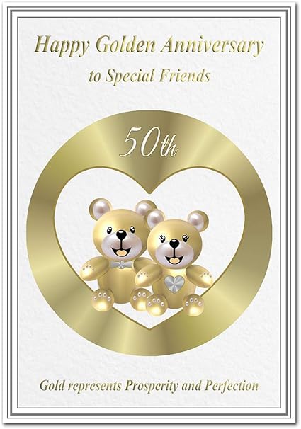 Golden Wedding Anniversary Cards 50th Year 50 Fifty Happy Milestone Greeting Special Friends Card Gold Teddy Bear Amazon Co Uk Office Products