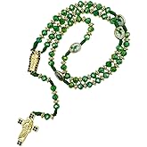 Exquisite Rosary Saint Jude Cross Pendant Mexican Necklace - Braided Cord Green Crystal beads Chain, Charm Accessories for Men and Women, Catholic St Jude Elegant Religious Jewelry Gift Idea