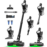 Cordless Vacuum Cleaner, 46Kpa/55 Mins Vacuum Cleaners for Home, Self-Standing Stick Vacuum with Rechargeable Dock,LED Display & Anti-Tangle,Lightweight Vacuum for Carpet,Floor (Pure Black)
