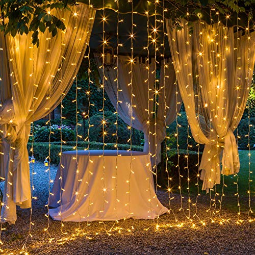 TOFU 300 LED Window Curtain String Light, Twinkle Icicle Fairy Lights for Wedding, Homes, Party, Bedroom, Outdoor Indoor Wall Christmas Decorations, 9.8ft x 9.8ft (Warm White)