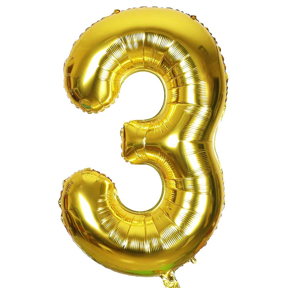 CUCUBA Inflatable Balloon Number for Birthdays / Parties Size 35cm Color Gold (Number 3)
