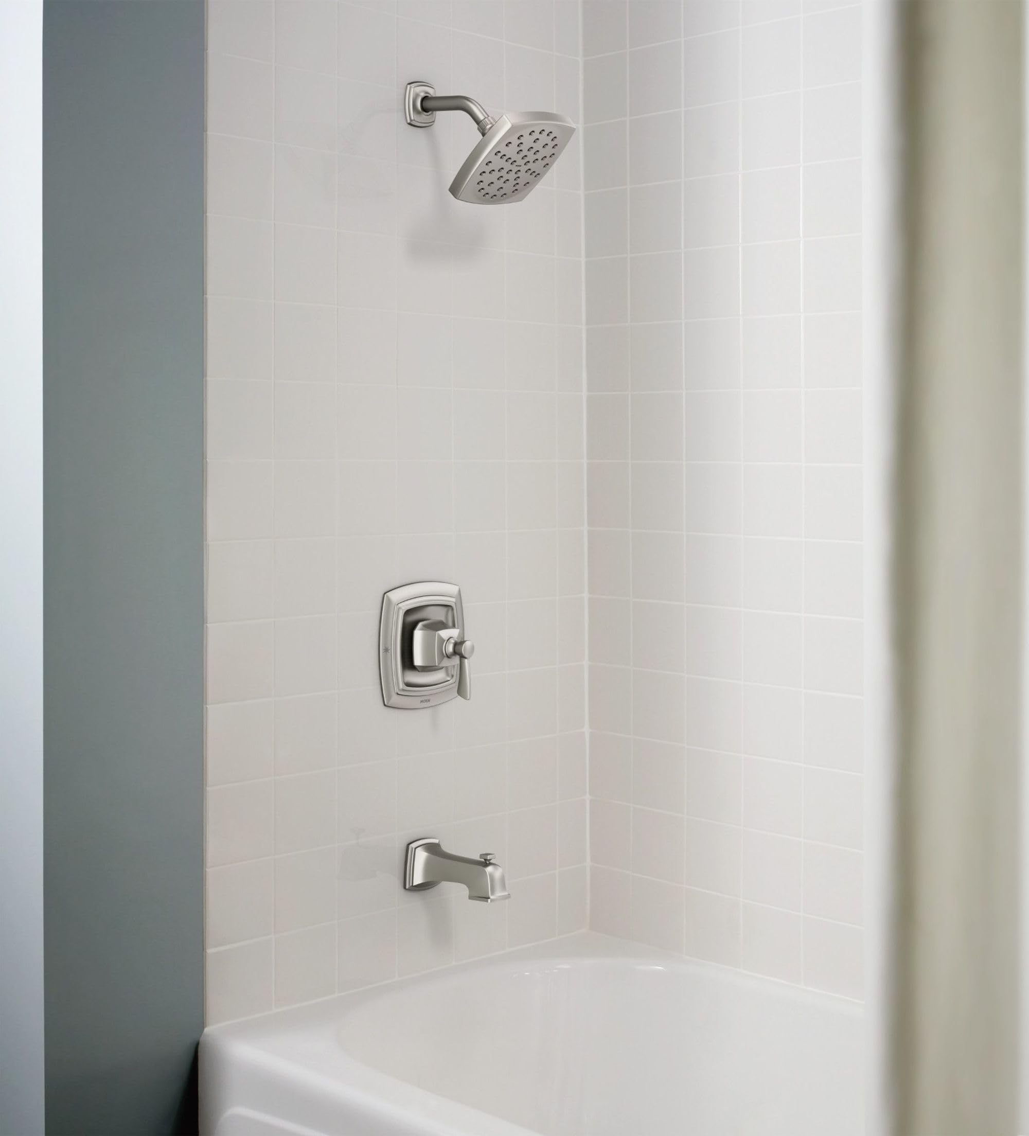 Moen Conway Spot Resist Brushed Nickel Bathroom Shower Trim Kit with Square Showerhead, Handle, Tub Spout, and Posi-Temp Valve Included, 82922SRN