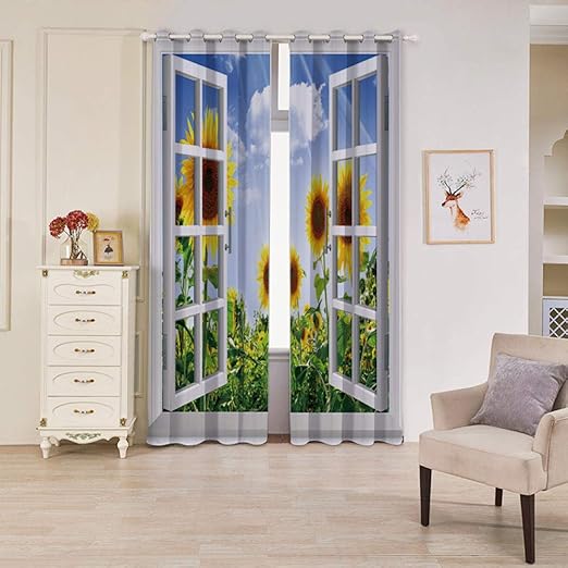 Thermo Gardinen Schlafzimmer Gefälschte Fenster Sonnenblumen Landschaft