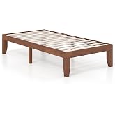 KOMFOTT 14 Inches Wood Platform Bed Frame Twin Size, Wooden Mattress Foundation with Rubber Wood Frame, Strong Wooden Slat Support, No Box Spring Needed, Bed Frame (Brown Cherry)