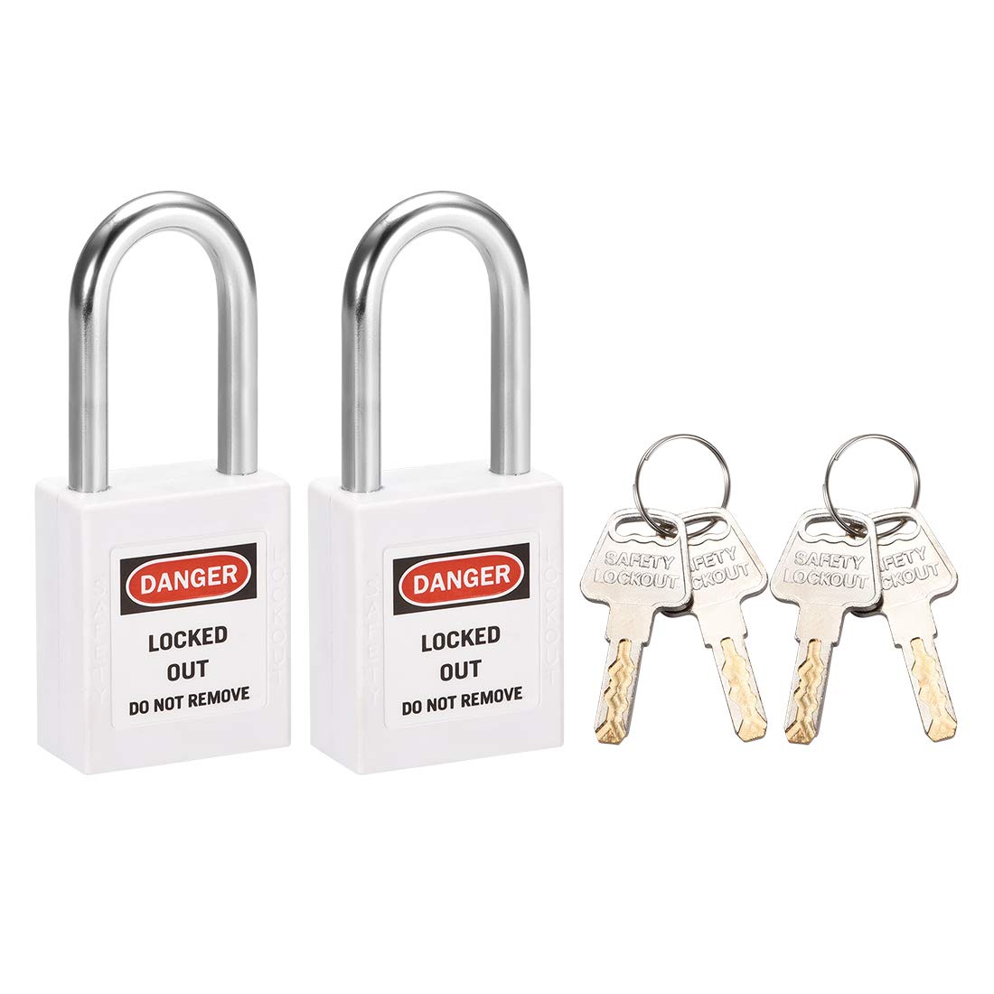 sourcing map Lockout Tagout Safety Padlock 1-1/2-Inch Steel Shackle Keyed Different White 2Pcs