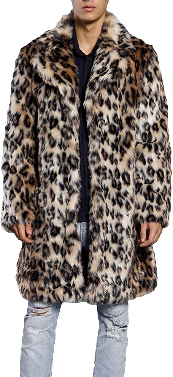 Amazon Zuoma毛皮コート メンズ ヒョウ柄 ロング丈 ファージャケット フェイクファー 防寒ジャケット ふわふわ アウターウエア 大きいサイズ コート ジャケット 通販