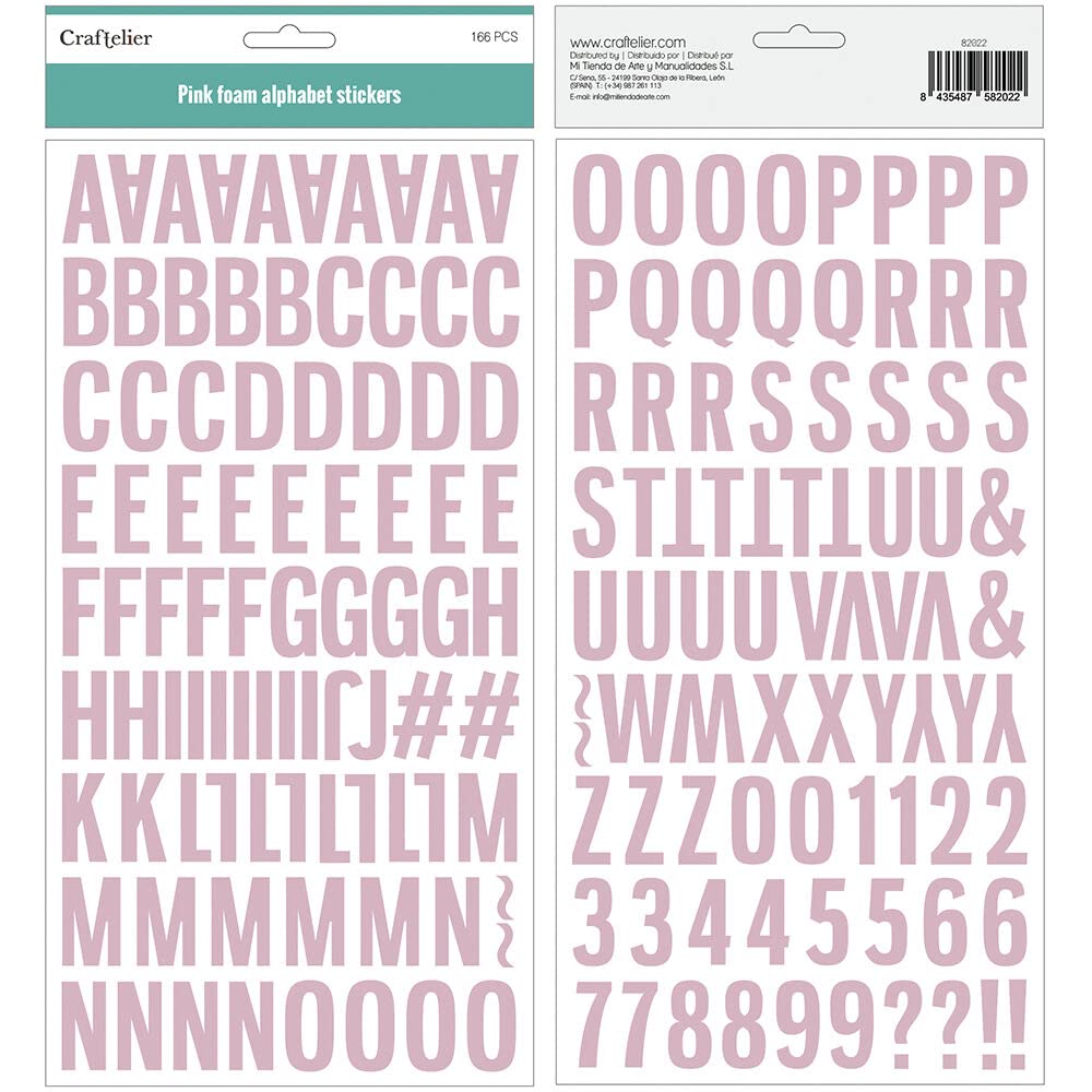 Craftelier - Alphabet Style Chipboard Stickers Uppercase & Lower Case Letters, Numbers & Special Characters - Pink | Includes 166 - Size Approx 1.15"