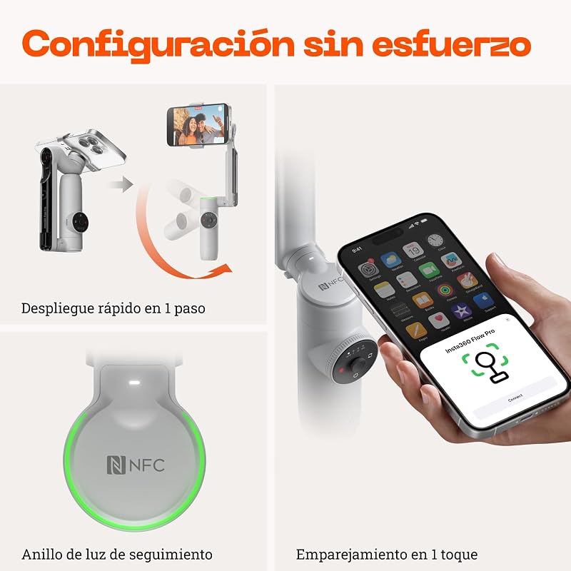 Pacote Padrão Flow Pro - Gimbal estabilizador de telemóvel alimentado por IA, rastreamento infinito a 360º, estabilização em 3 eixos, tripé incorporado, portátil e dobrável